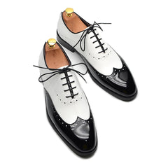 Formal Oxfords Shoes for Men White Black Real Cow Patent Leather Business