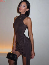 Formal attire Dresses: Elegant Sleeveless High Neck Elastic Slim Lace Up Dress