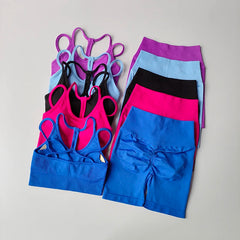 Women Yoga Set Gym Sportswear Sport Bra and Hight Waist Shorts Suit Fitness Workout
