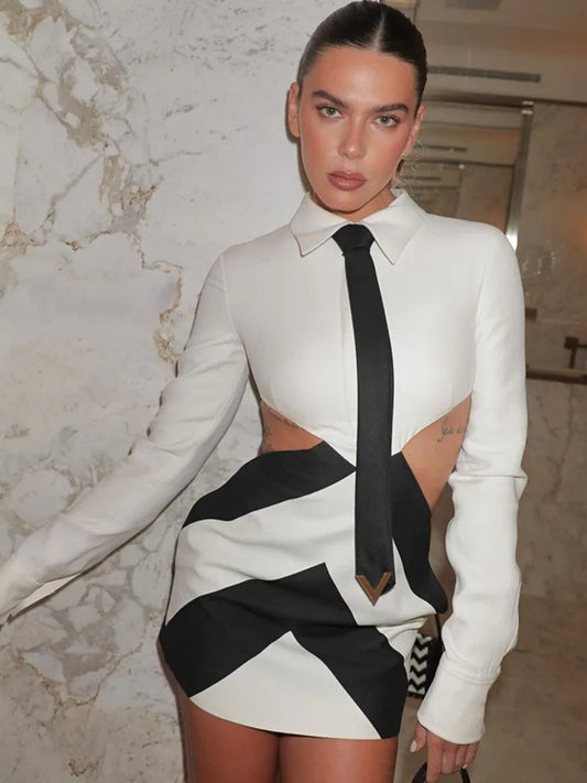 Evening Dresses: Black White Mini Bodycon Bandage Dress Elegant Evening