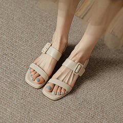 Women Shoes Open Toe Shoes Women Sandals Square Heel Genuine