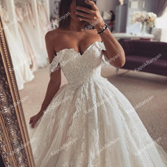 White Bridesmaid Dresses: A-Line Princess Wedding Dresses Off The Shoulder