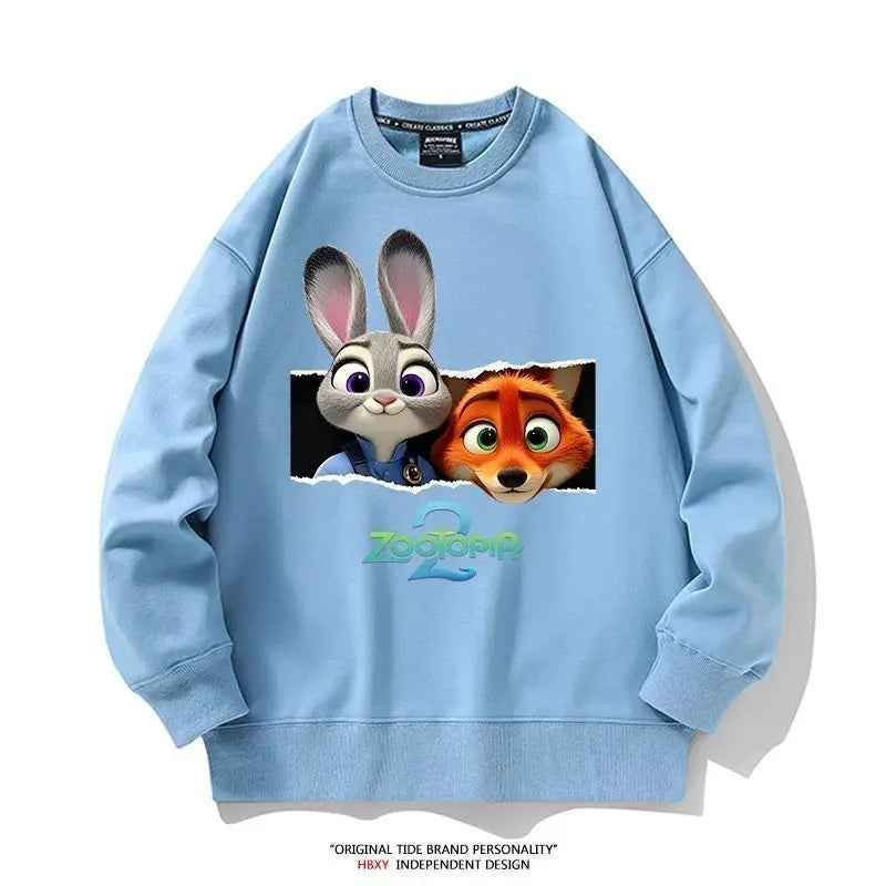 Spring Kid Boy Clothes Children Girls Disney Zootopia 2 Judy Hopps Nick Wilde Print Sweatshirt Top Baby Cartoon Pullover