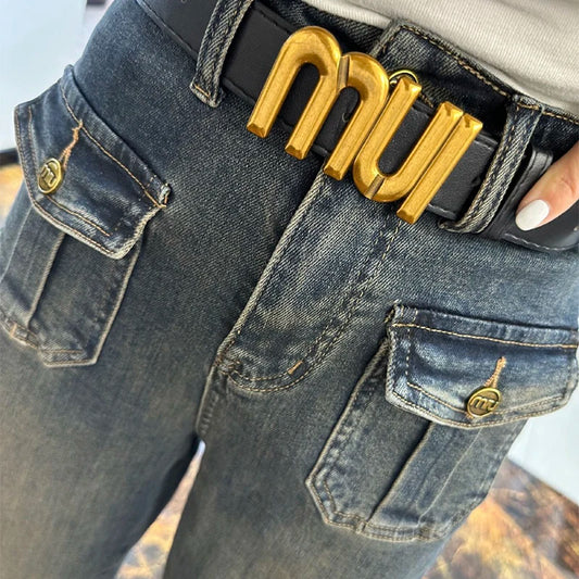Y2k Women Jeans Large Size Women's European High-waisted Elastic Jeans