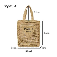Women Fashion Striped Summer Beach Straw Knitting Shoulder Bag Hollow Out