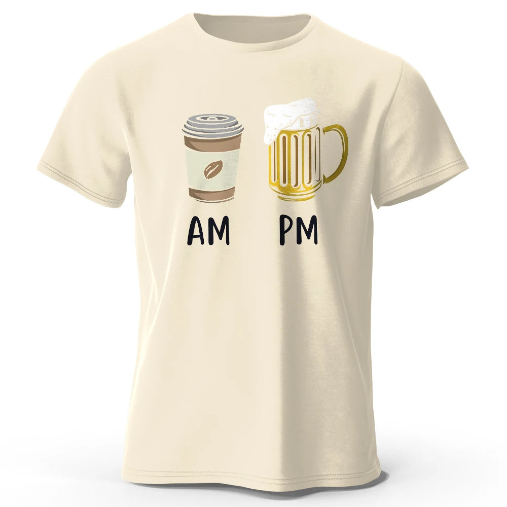 Coffee and Beer Printed Men's T-Shirt 100% Cotton Oversized Funny Graphic Tees for Men Summer Tops