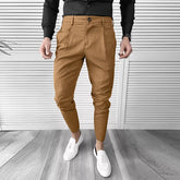 Vintage Solid Color Mens Pencil Pants Streetwear Fashion Slim Fit Stretch Suit Pants