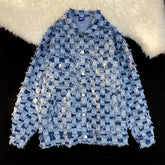 Spring Fashion Plaid Patch Men's Denim Coat Lapel Single Breasted Casual Loose Jacket