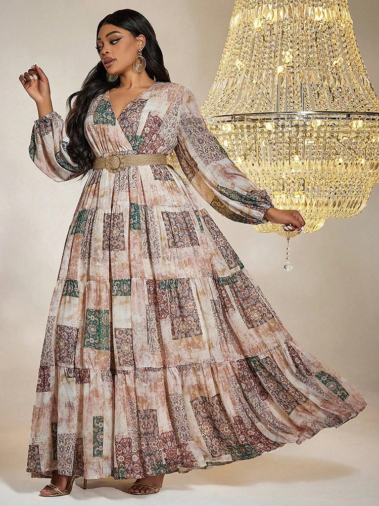 Women Plus Size Maxi Dresses Summer Boho Print Patchwork Dress Large
