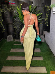 Weird Puss Cross Bandage Women Maxi Dress Backless Sleeveless O Neck Elegant