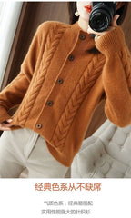 Half High Collar Twists Knitted Cardigan Autumn And Winter High-End Casual Loose