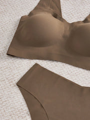 Women Underwear Set Push Up Bra Ice Silk Breathable Wireless