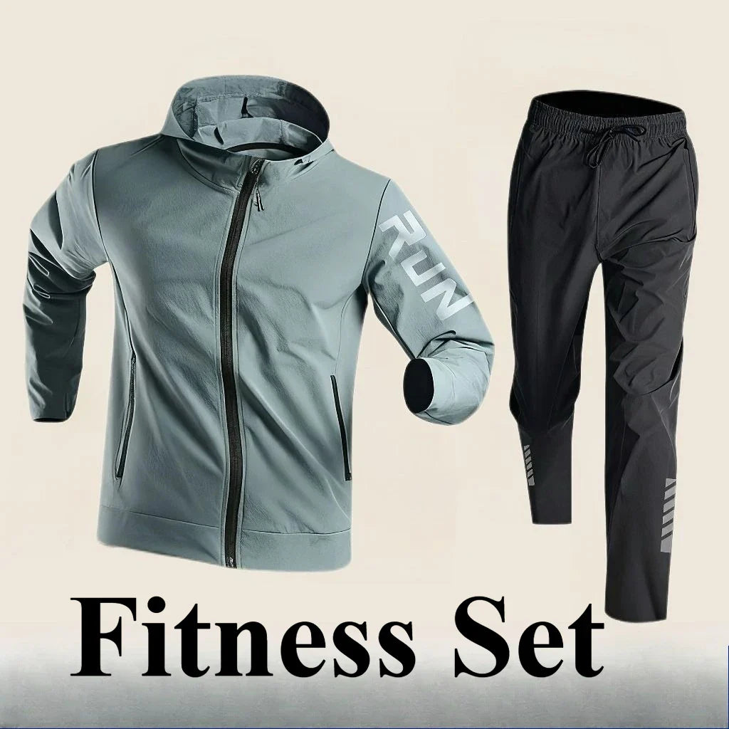 2025 Men's Gym Training Sportswear Running Sets 2 Piece Tracksuit Sports Suit Jacket+Pant Outdoor Workout Morning Run Clothing