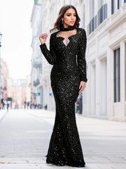 Homecoming Dresses: Evening Party Dress O Neck Long Sleeves Wedding Party Gown