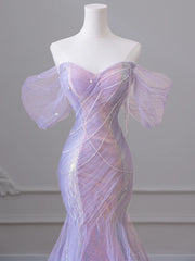 Homecoming Dresses: Purple Laser Sequin Beaded Mermaid Women Evening Dress