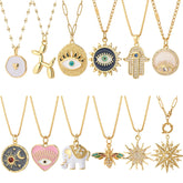 Heart Evil Blue Eye Sun Necklace for Women Cute Dog Bee Elephant Gold Color Pendant