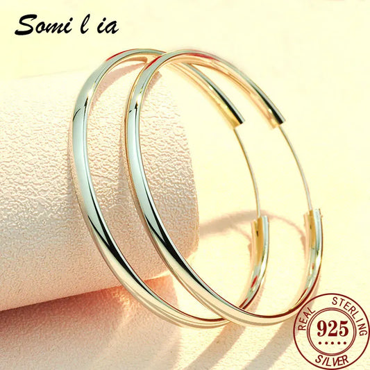 Somila Fashion S925 Earrings 3-7CM Diameter Big Hoop Earrings For Women Platinum Plated Ear Rings Cерьги Kольца