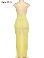 Weird Puss Cross Bandage Women Maxi Dress Backless Sleeveless O Neck Elegant