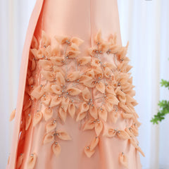 Homecoming Dresses: Luxury 3D Flowers Blush Pink Satin Mermaid Evening Dress
