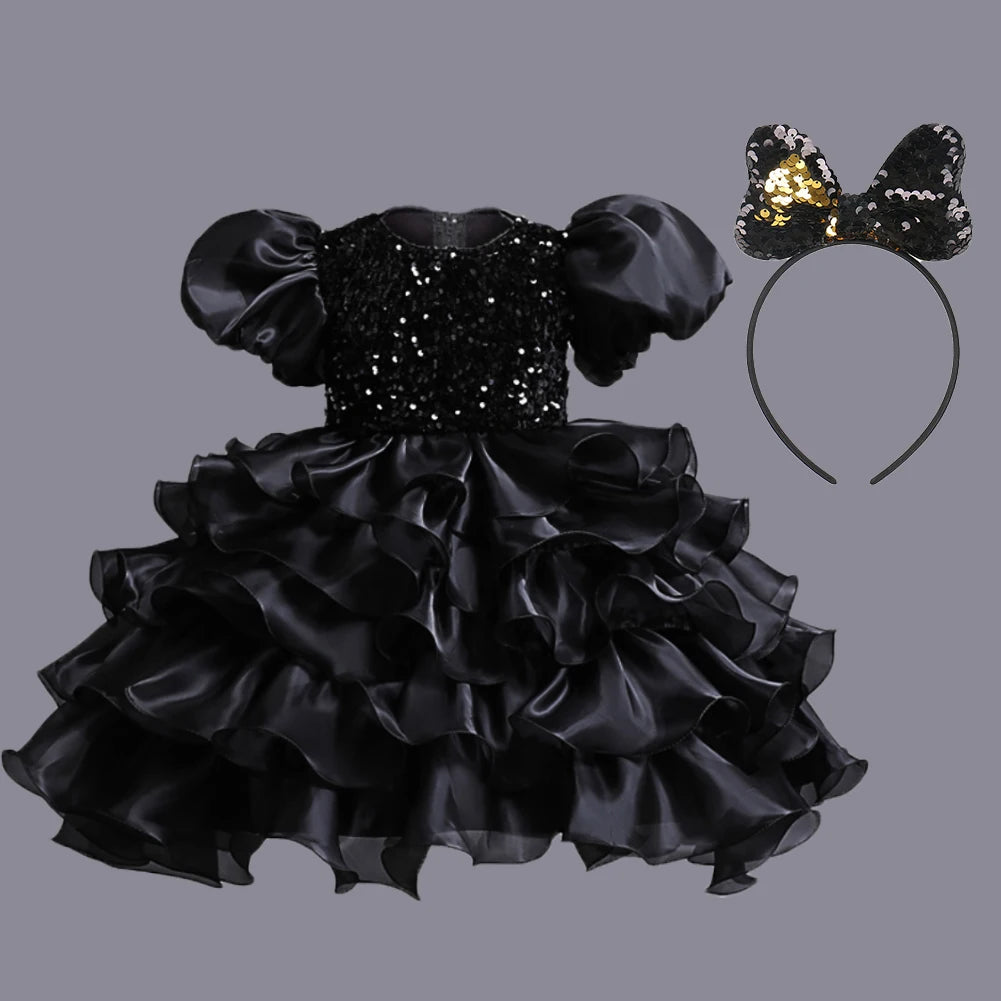 Child Dress Black Princess Trailer Dress Kid Dress Flower Dress 4 to 12 year girl piano performance dress