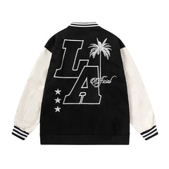 Letter Embroidery Men's Baseball Jacket Y2k Flame Leather Varsity Jacket Windbreaker