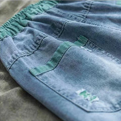 Ripped Splice Baggy Ankle-Length Harem Jeans Women Elastic High Waist Denim Pant