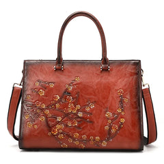 Vintage Embossed Women Shoulder Bag Leather Top-handle Bags Ladies