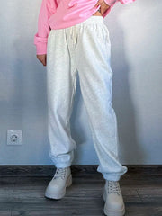 Sweatpants Women Winter Straight Leg Fleece Pants Elastic Waist Gray Velvet Trousers