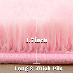 Pink Round Carpet Fluffy Soft Area Rugs for Kids Girls Room Princess Castle Plush Shaggy