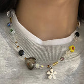 Flower Heart Beaded Necklace Women Boho Crystal Class Gravel Clavicle