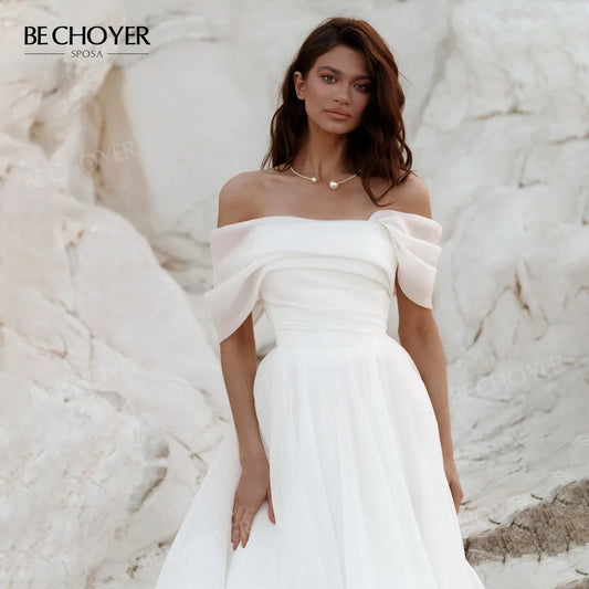 White Bridesmaid Dresses: Wedding Dress Off the Shoulder Simple Bride Gown Beach