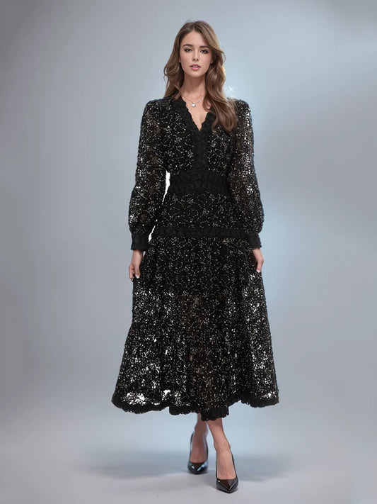 Formal attire Dresses: Spliced Dress Lantern Black Big Swing Dresses
