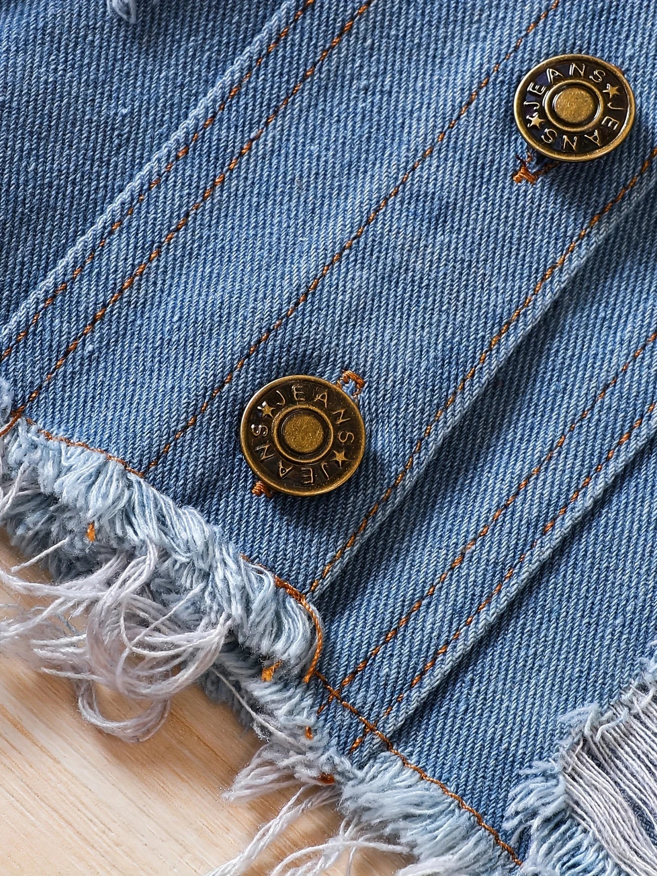 Girls' Raw Edge Short Denim Jacket WithLid Pocket Button Casual Coat Top For Children's Wear