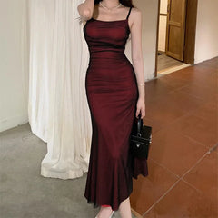 Formal attire Dresses: Woman Evening Dress Red Mesh Gothic Elegant Party Bodycon