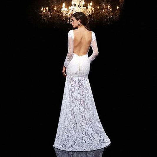 Evening wear Dresses: Floor-Length Long Sleeved Lace of Formal Evening
