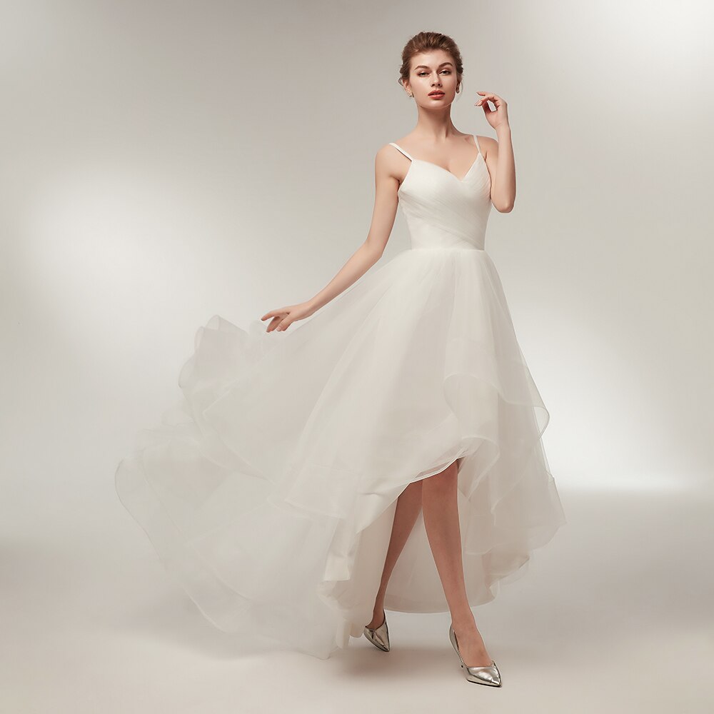 White Bridesmaid Dresses: Wedding Dresses Spaghetti Straps V-Neck Ruffles Tulle