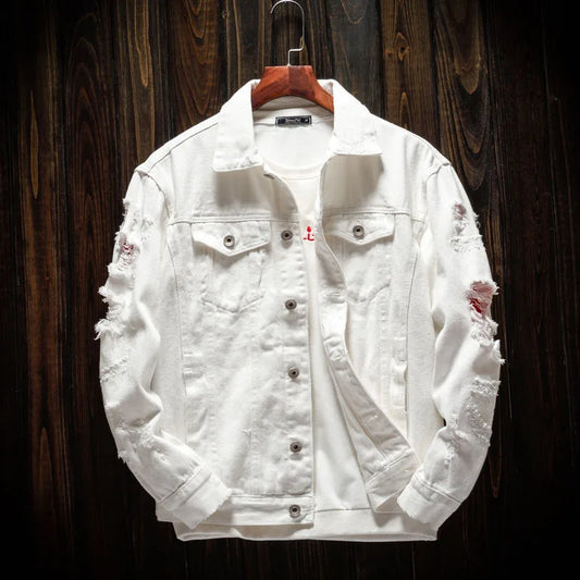 Hip-hop Men's Denim Jackets Streetwear Casual Cotton Classic Slim Jeans Coat