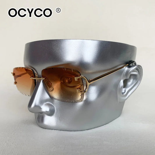 OCYCO Rimless Square Sunglasses Men Cupronickel Fashion Punk Gradient Sun Glasses Vintage Trendy Small Frame Eyewear UV400