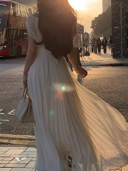 Evening wear Dresses: Women Party Dress Vintage Casual Pleated Prom
