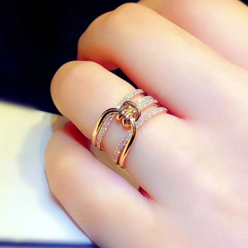 Women Finger Rings Gold Color Temperament Female Accessory with Dazzling