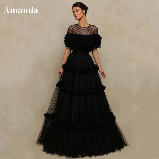Homecoming Dresses: Black Multilayer Evening Dress Wave Point Prom Dress