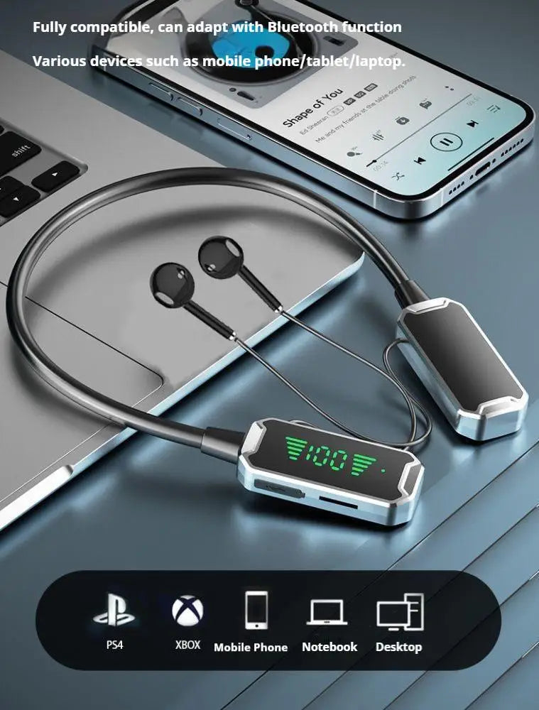 30H Battery Life Bluetooth Earphones Stereo Sound LED Display Earbuds Wireless Headphones Sports Neckband Neck-hanging Headsets