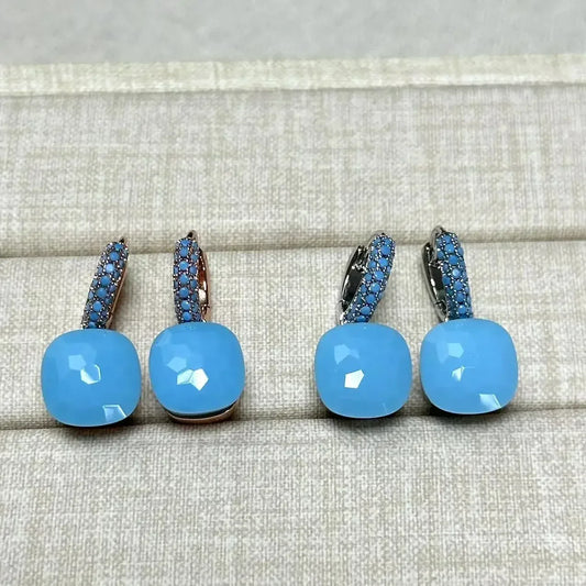 10.6mm Nudo Earrings Inlay Turquoise Zircon For Women Blue Topaz Drop Candy Square Crystal Earring Fashion Jewelry Gift