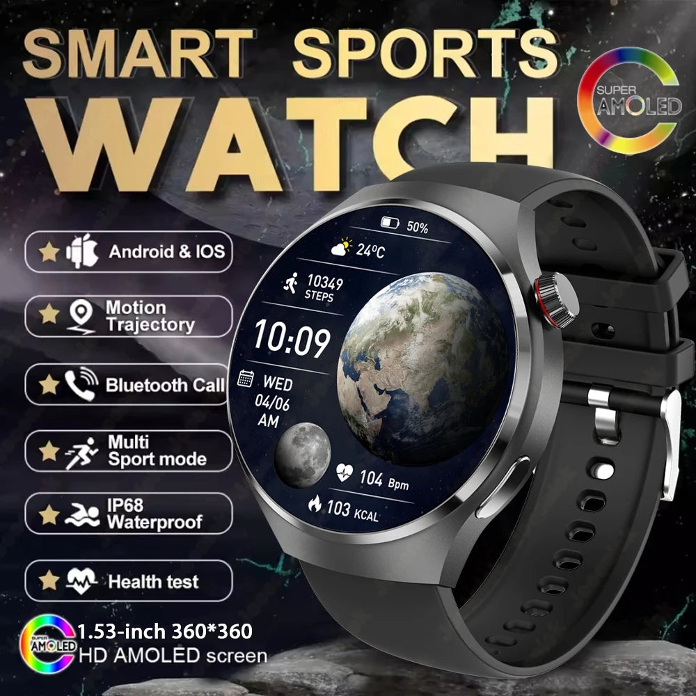 2025 New Watch 4 Pro NFC GPS Smart Watch Men 1.53-inch AMOLED Display 100+ Sports Modes Bluetooth Call High-end Smartwatch Man