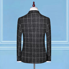 Tuxedo for Mens: British Style Men Plaid Vest Blazer Pants 3 Pieces Set / Male Fashion