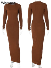 Formal attire Dresses: Elegant Solid Knitting Ribbed Evening Dresses For Women Clothes
