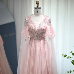 Homecoming Dresses: Evening Dresses with Feather Cape Shawl Arabic Formal