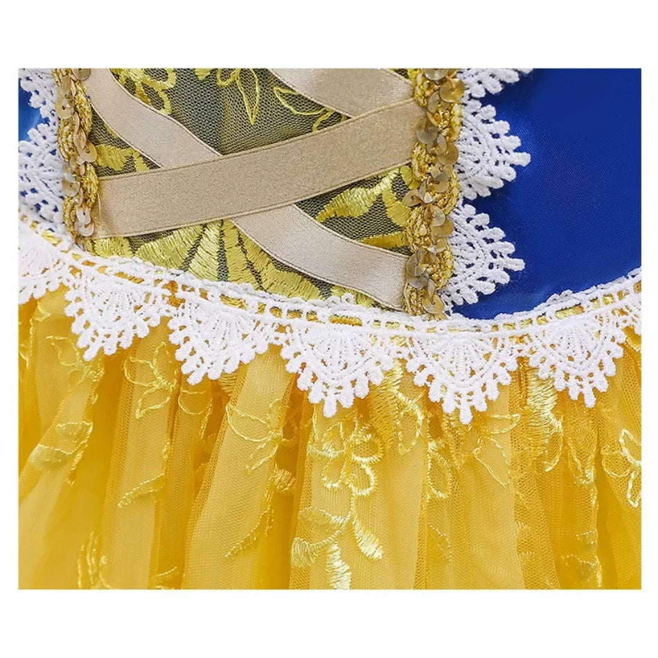 Girls Fancy Snow White Summer Dress Princess Dress Children Halloween Carnival Birthday Party Tulle Embroidery Dress Kid Costume