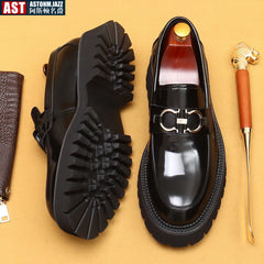 Metal Horsebit Thick-Soled Genuine Leather Shoes for Men Business Formal