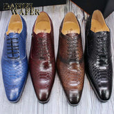 Fashion Men Dress Leather Shoes Snake Skin Prints Classic Style Wine Blue